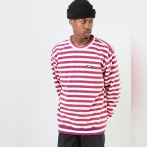 Stussy Stripe Polar Fleece Crew Neck Sweatshirt Berry